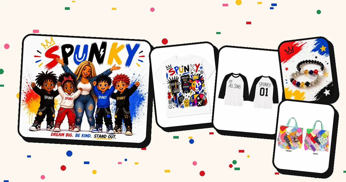 SPUNKY Crew art with the Dream Big tee, All Stars Raglan Tee, bead bracelets and patchwork tote